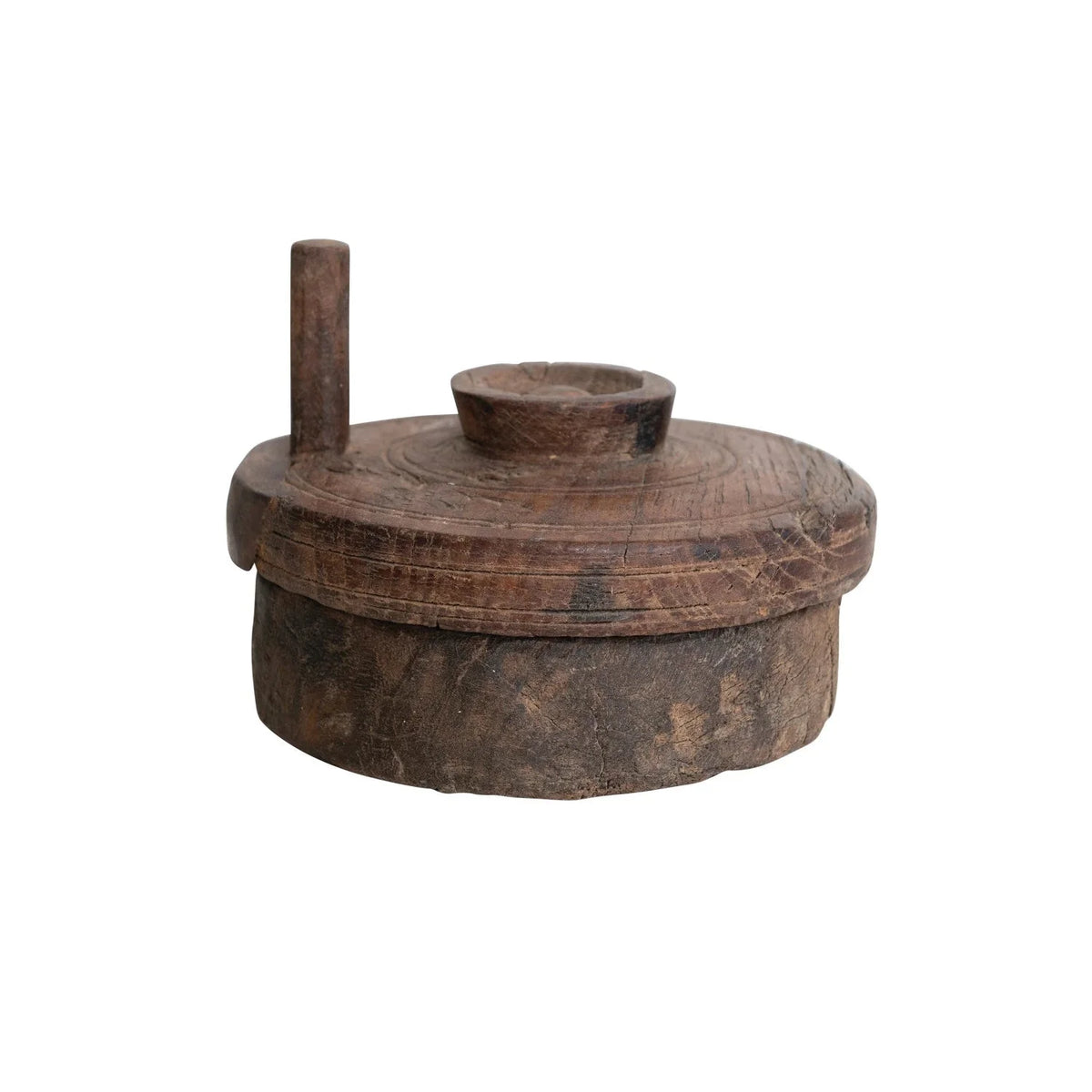 Macina spezie in legno di recupero con coperchio – Elemento decorativo