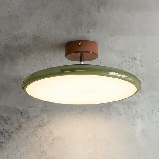 Lampada a soffitto retrò francese color panna a forma di piattino