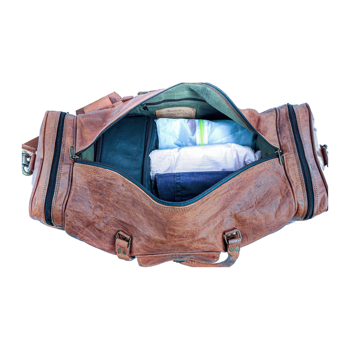 Sac de voyage structuré en cuir pleine fleur pour homme