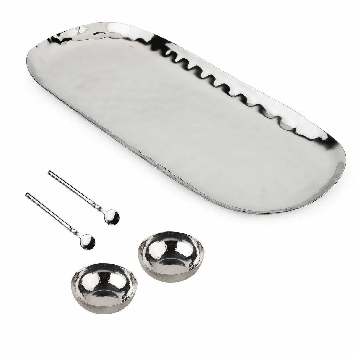 Ensemble de 5 condiments en acier inoxydable martelé poli