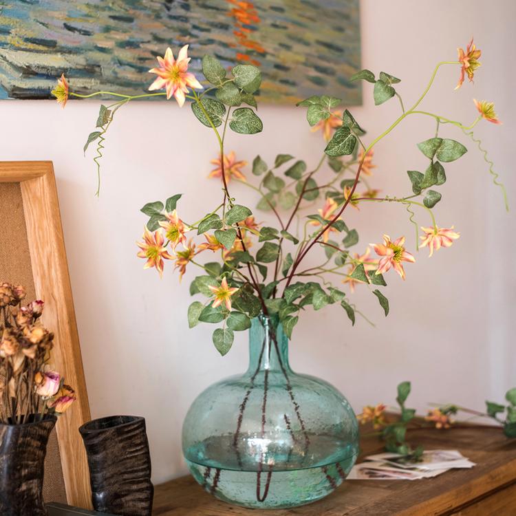 Stelo di fiore artificiale di clematide tedesca in finta seta, color arancione, altezza 101 cm