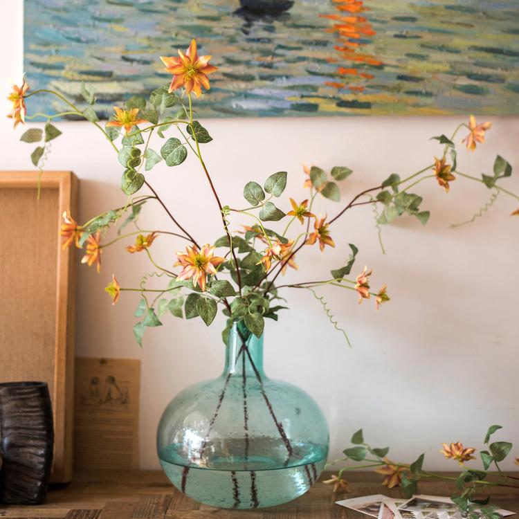 Stelo di fiore artificiale di clematide tedesca in finta seta, color arancione, altezza 101 cm