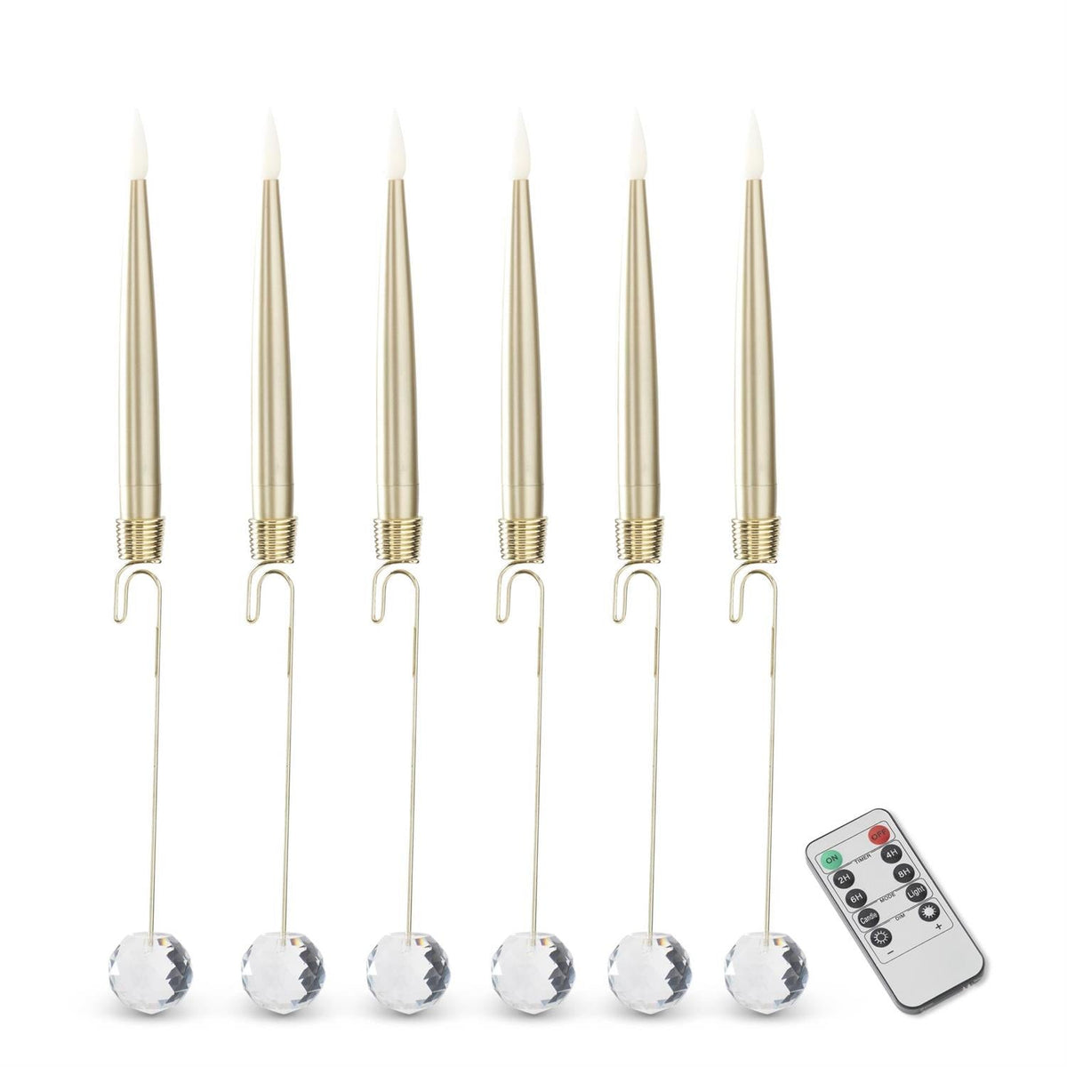 Set of 6 6 Inch Glass Pendant Hanging LED Candle Ornaments with Remote – Cream, Gold & White