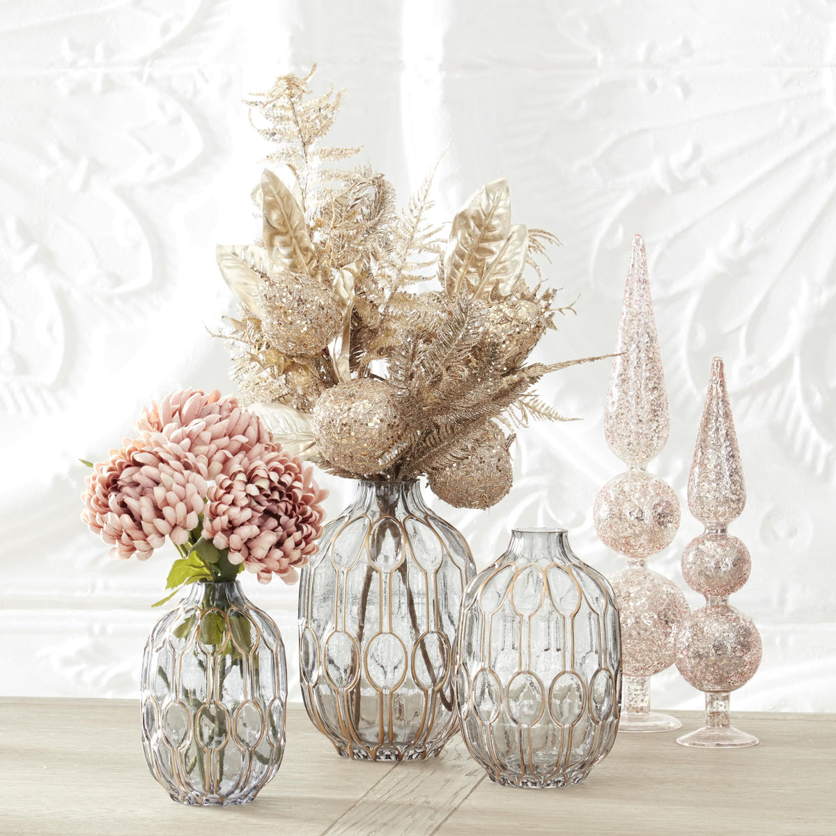 Gold & Silver Glittered Stem 31" - Fern, Magnolia, Pine & Sequin Fruit