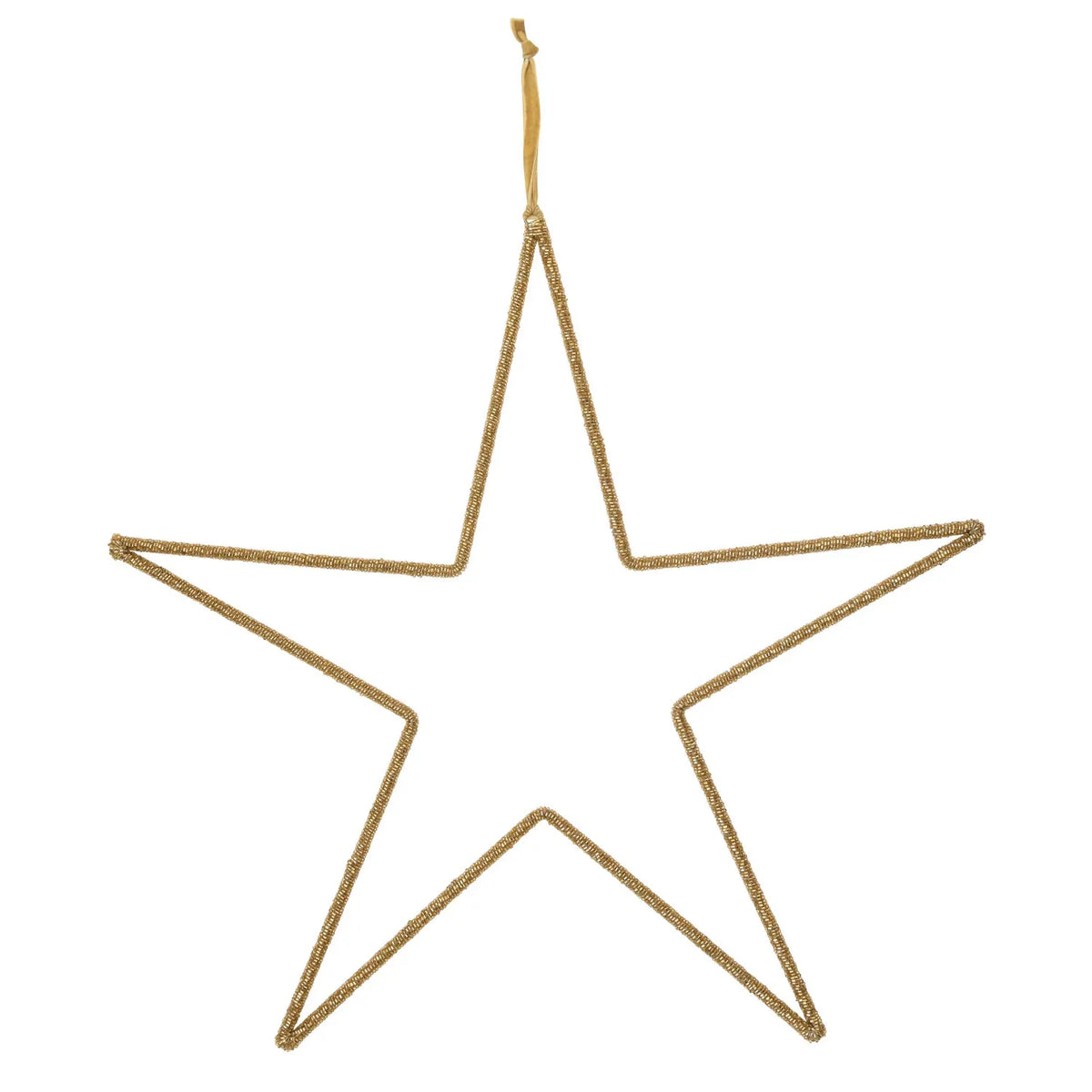 Gold Metal & Glass Bead Hanging Star with Velvet Ribbon