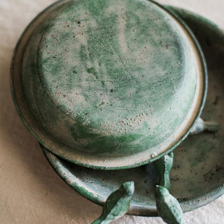 Plateau décoratif pour oiseaux en fer vert