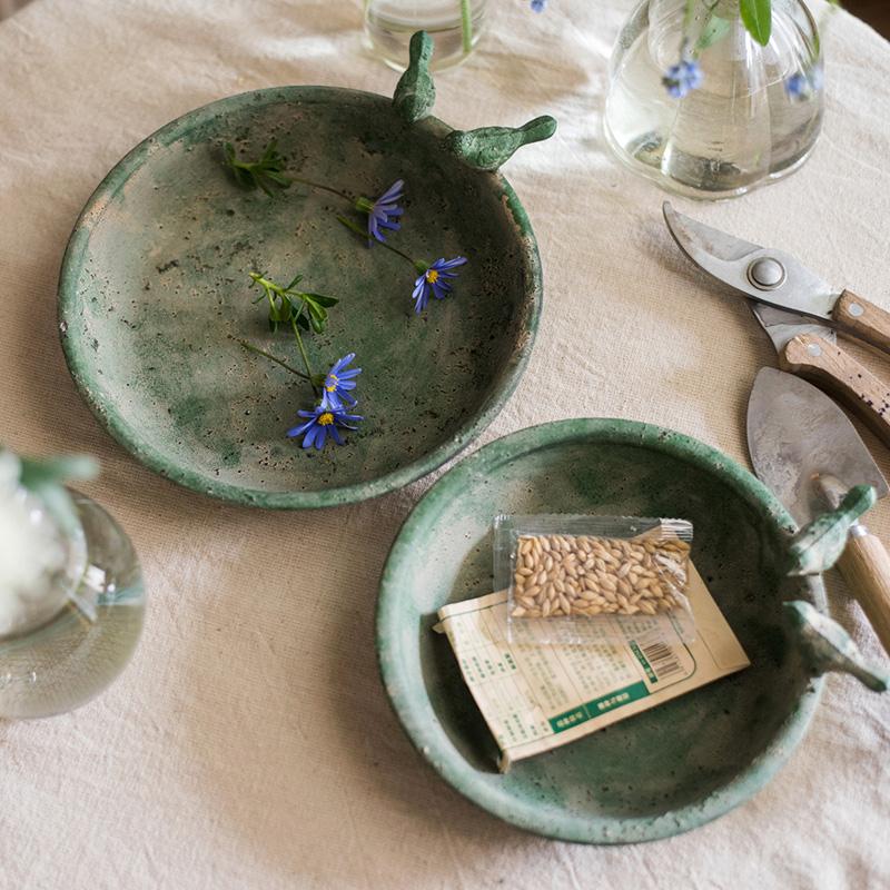 Plateau décoratif pour oiseaux en fer vert