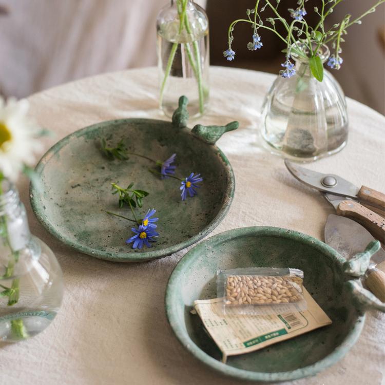 Plateau décoratif pour oiseaux en fer vert