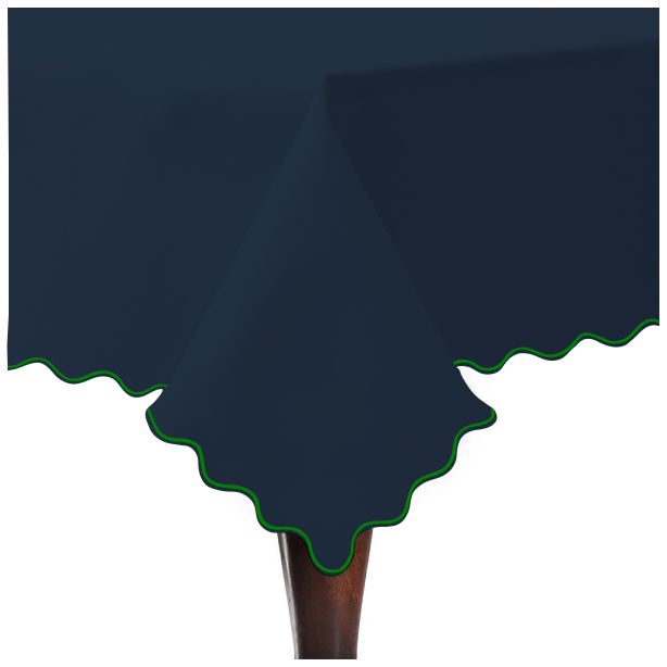 Tovaglia in cotone satinato tinta unita con ricamo a smerlo - Blu navy
