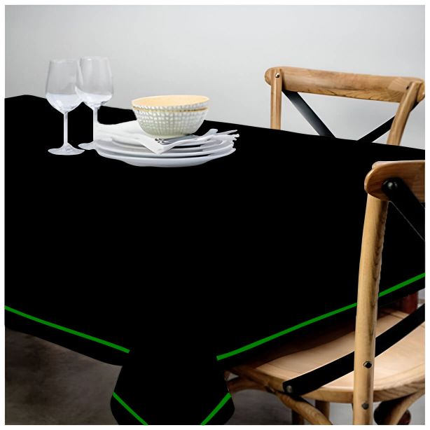 Nappe unie en satin de coton avec bordure brodée simple - Noir