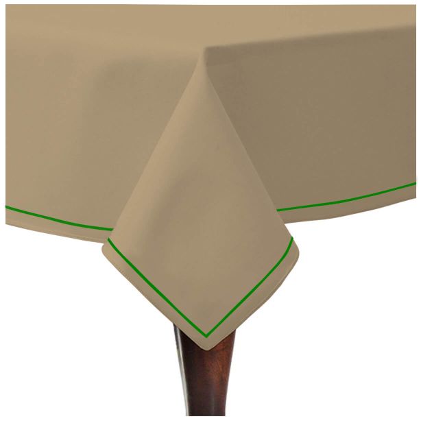 Nappe unie en satin de coton avec bordure brodée simple - Taupe