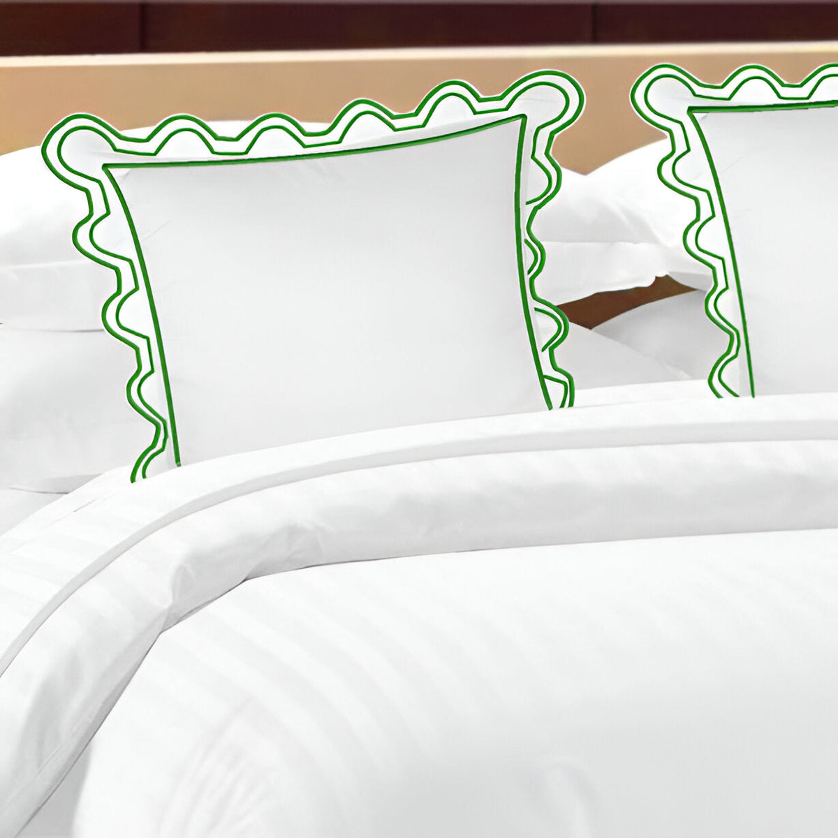 Parure de lit en coton, 400 fils, forme en U avec broderies festonnées