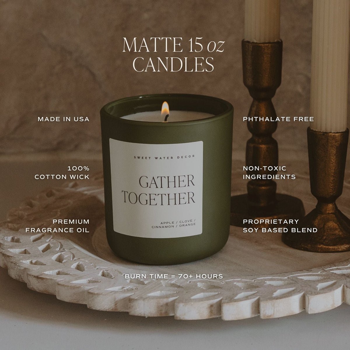 Bougie de Noël au soja - Pot mat olive - 15 oz