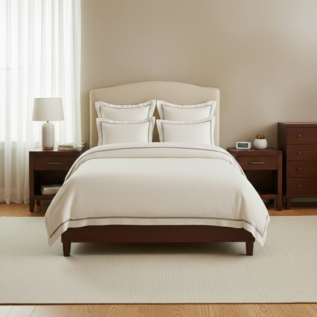 Set copripiumino in lino con bordo a cornice