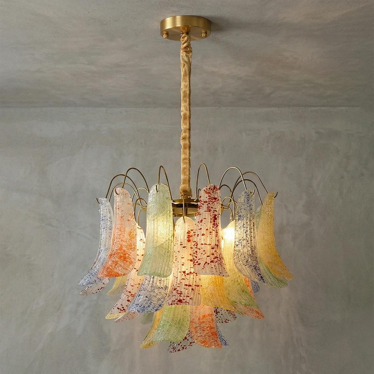 Hand-blown Wave Point Murano Glass Chandelier