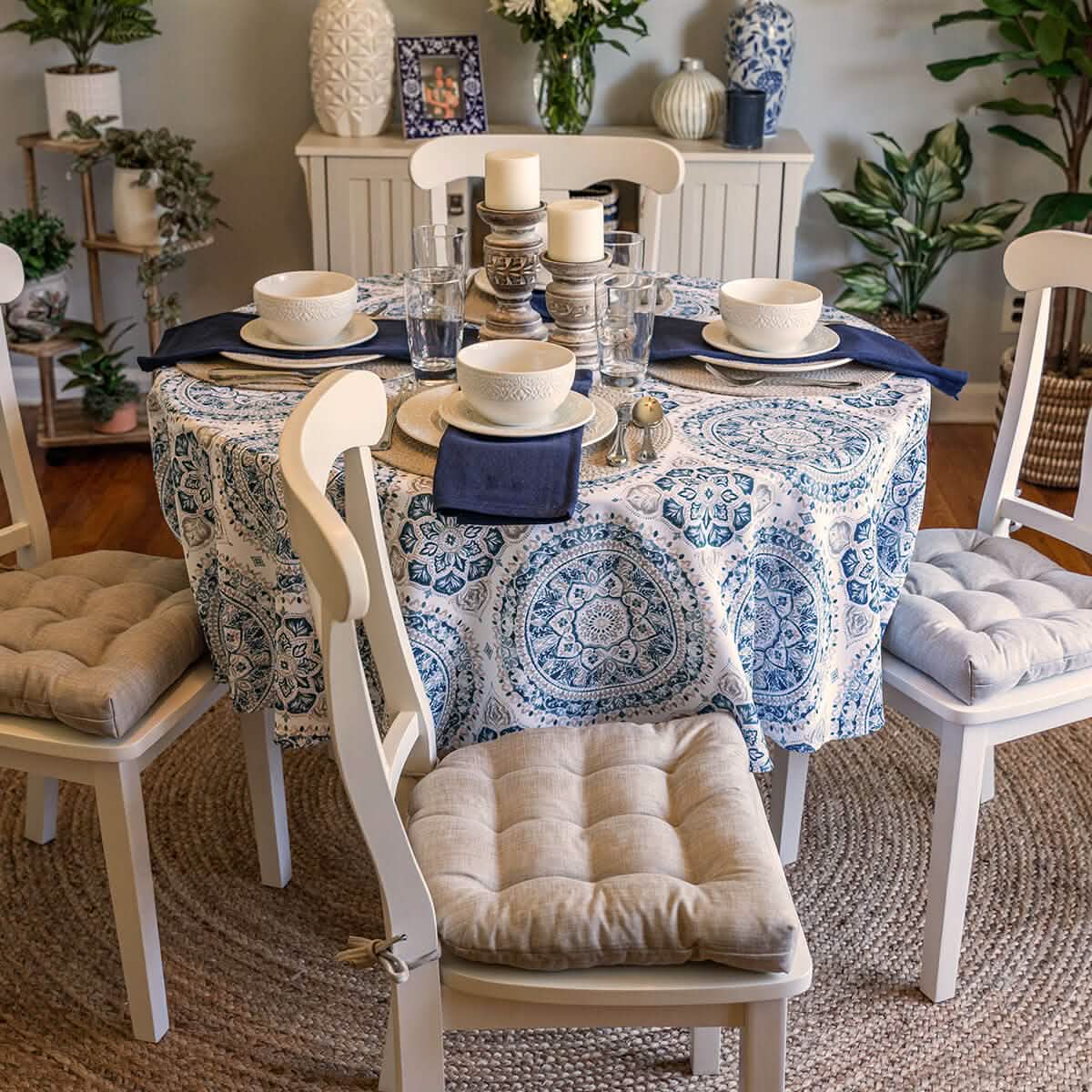 Hayden Beige Dining Chair Pads - Latex Foam Fill - Reversible
