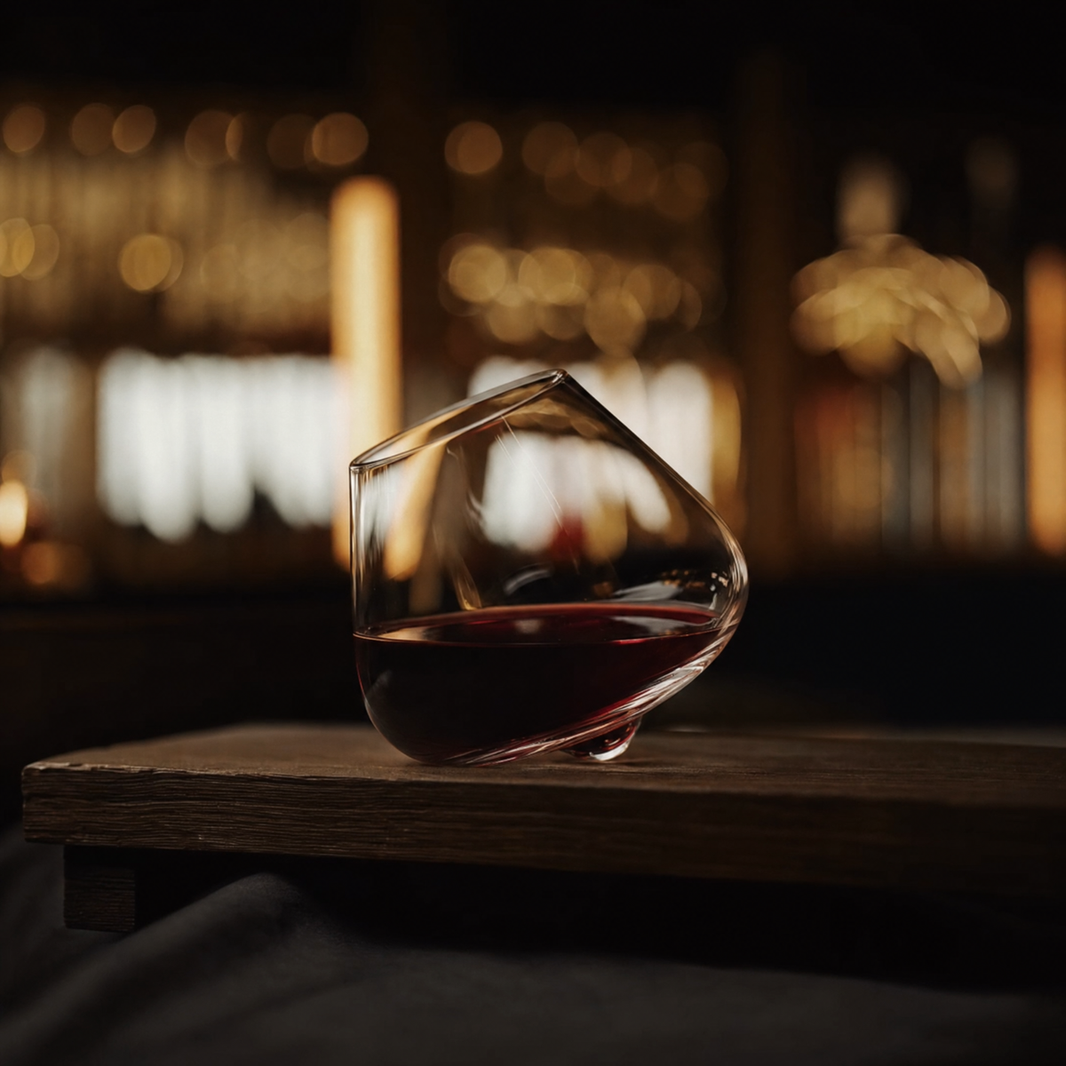 Verre à vin rotatif en cristal et sous-verre en bois Kami