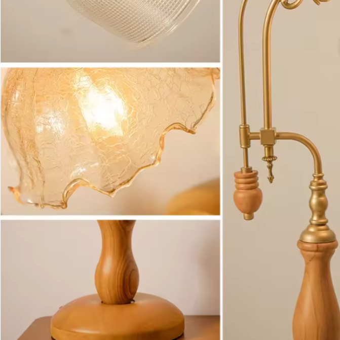 Vintage Goose-Neck Glass & Wood Table Lamp | Retro Desk Light