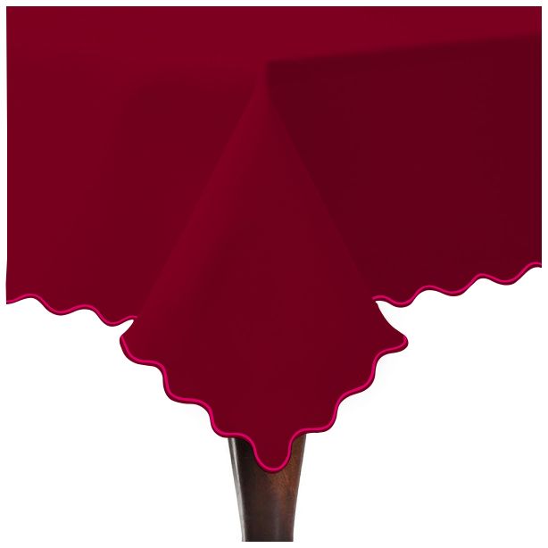 Tovaglia in cotone satinato tinta unita con ricamo a smerlo - Bordeaux