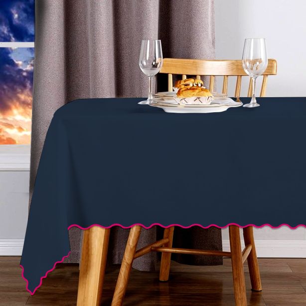 Tovaglia in cotone satinato tinta unita con ricamo a smerlo - Blu navy