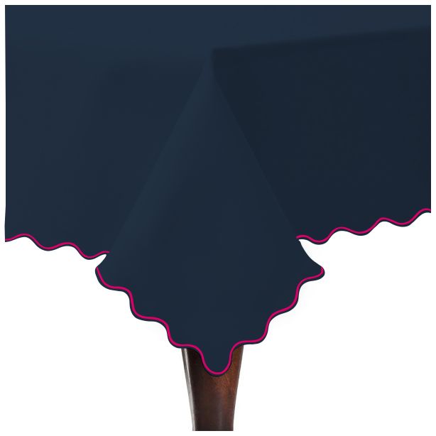 Tovaglia in cotone satinato tinta unita con ricamo a smerlo - Blu navy