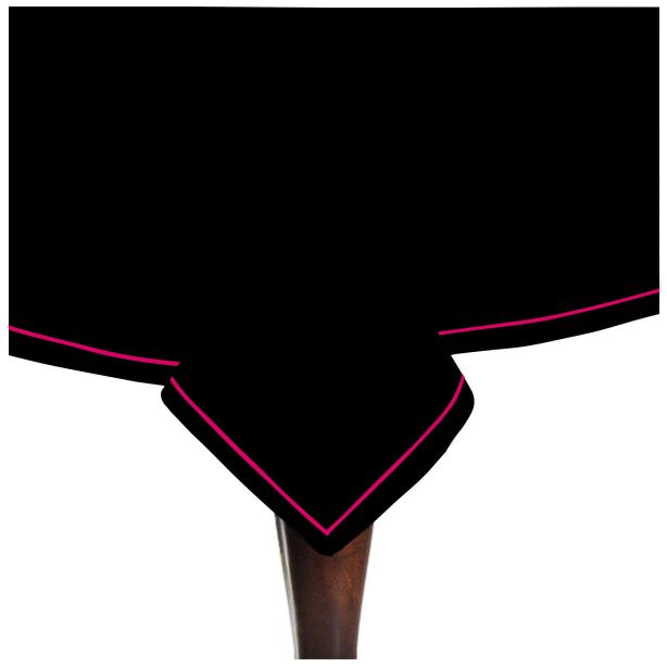 Nappe unie en satin de coton avec bordure brodée simple - Noir