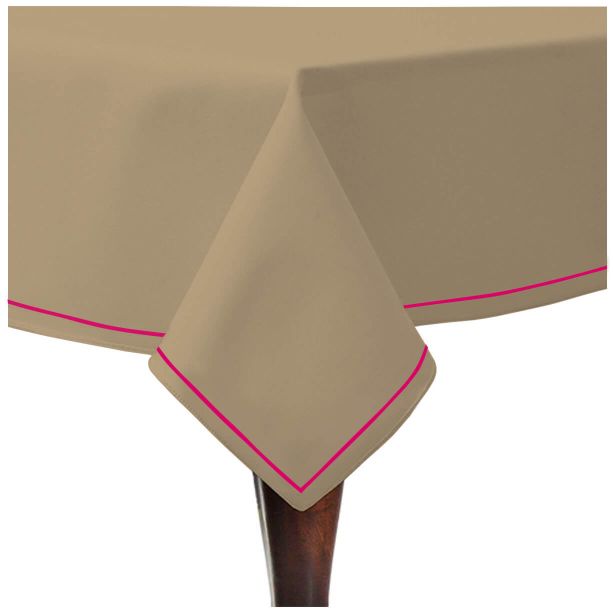 Nappe unie en satin de coton avec bordure brodée simple - Taupe