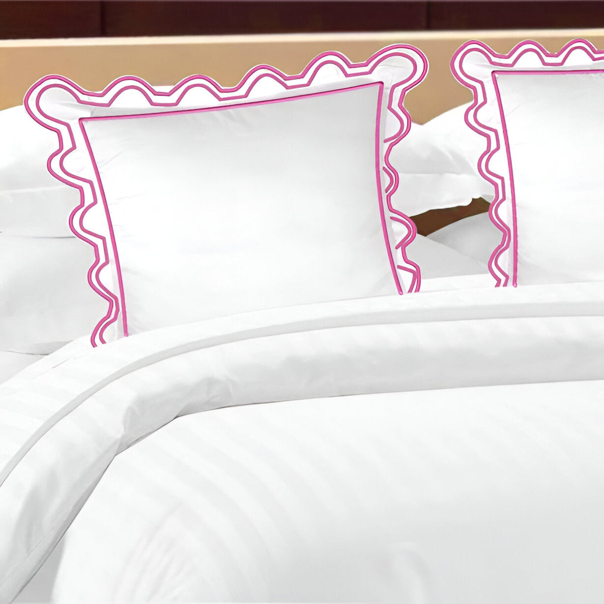 Parure de lit en coton, 400 fils, forme en U avec broderies festonnées