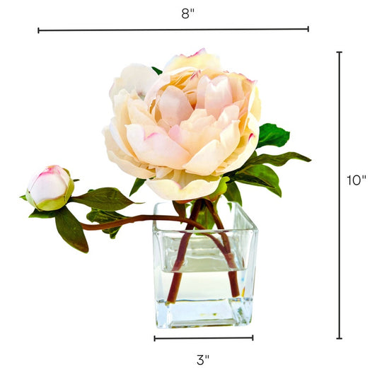 Peony Flower Arrangement in Glass Vase - 10"