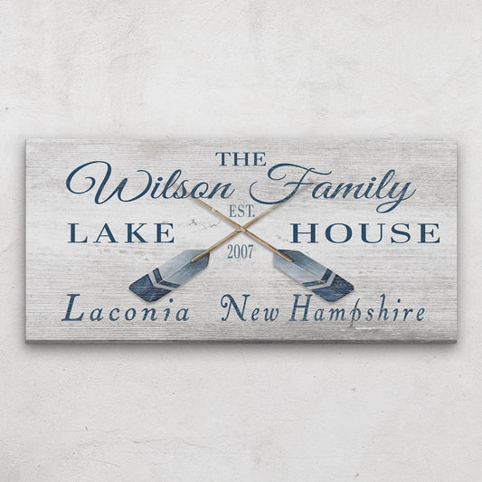 Personalizable Lake - Beach House Family Name Canvas Sign