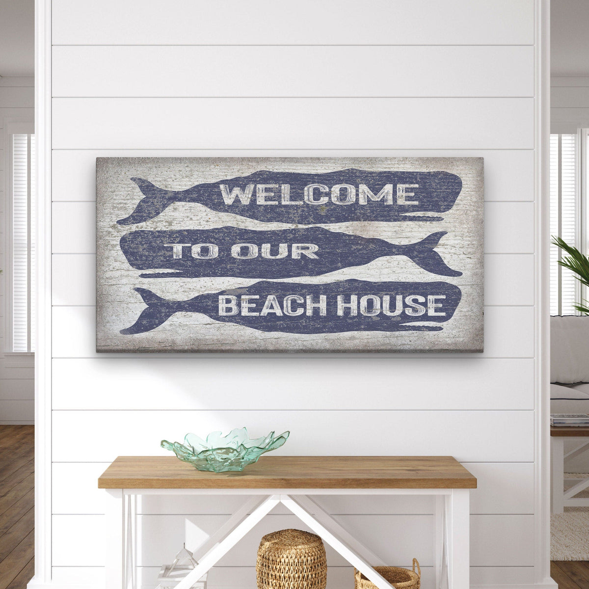 Cartello di benvenuto con balena - Targa personalizzata per casa al mare - Decorazione murale costiera