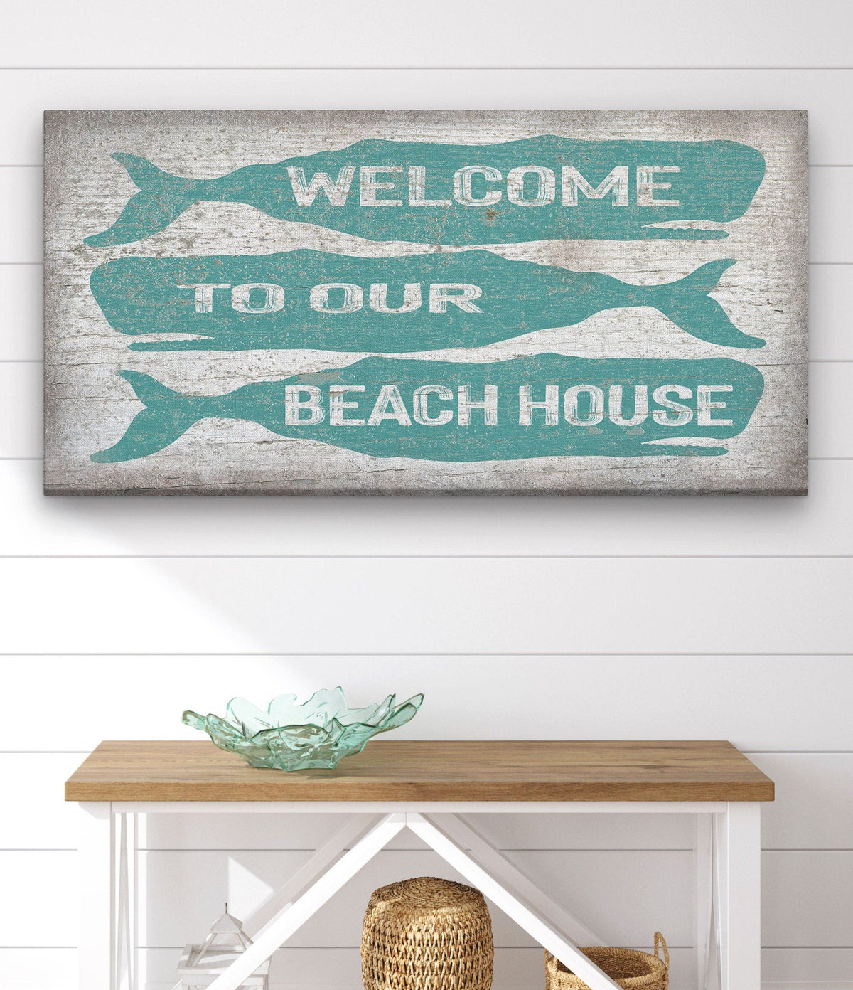 Cartello di benvenuto con balena - Targa personalizzata per casa al mare - Decorazione murale costiera