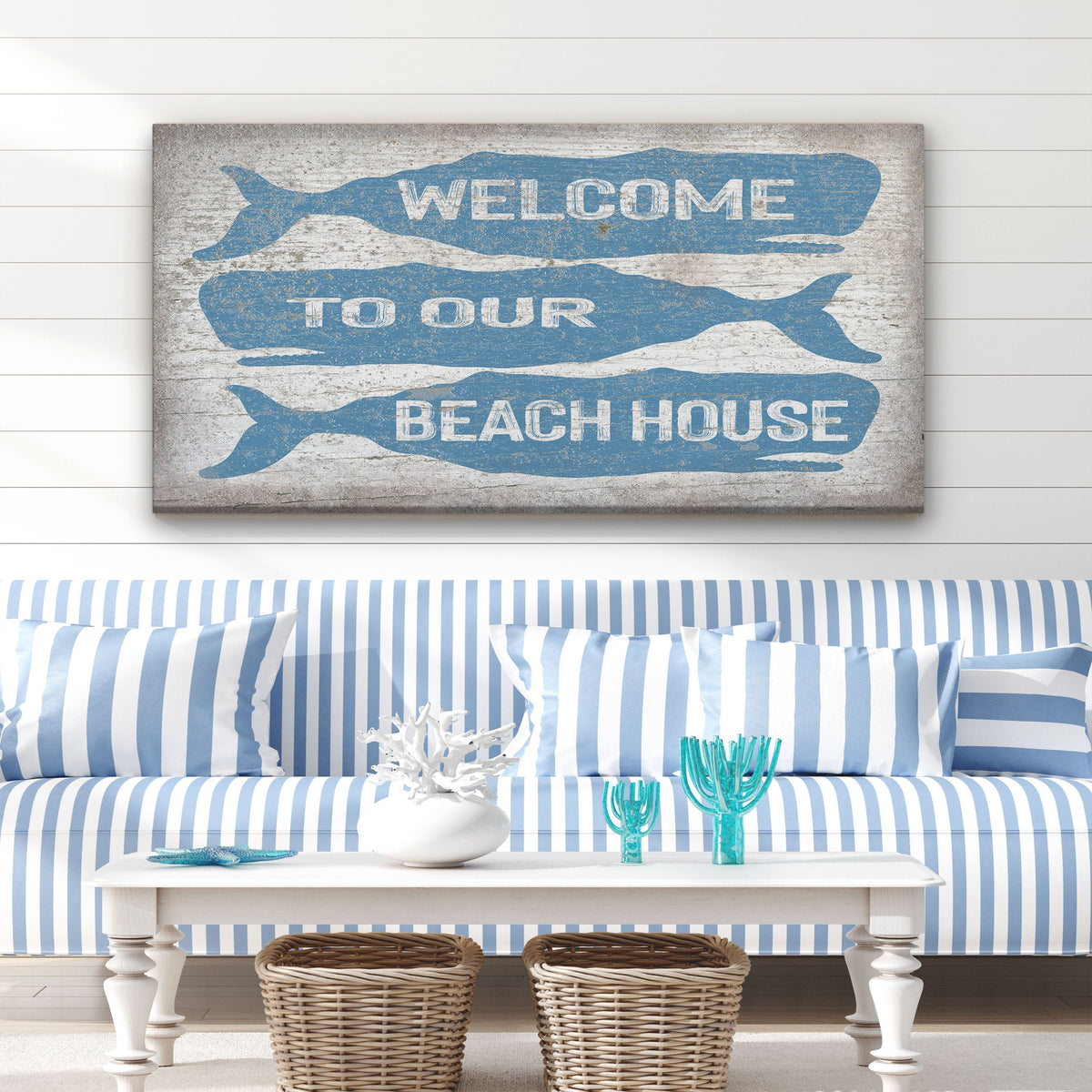 Cartello di benvenuto con balena - Targa personalizzata per casa al mare - Decorazione murale costiera