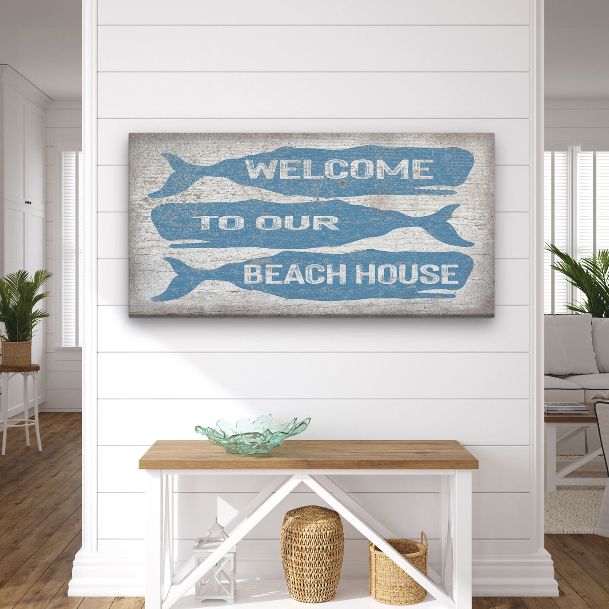 Cartello di benvenuto con balena - Targa personalizzata per casa al mare - Decorazione murale costiera