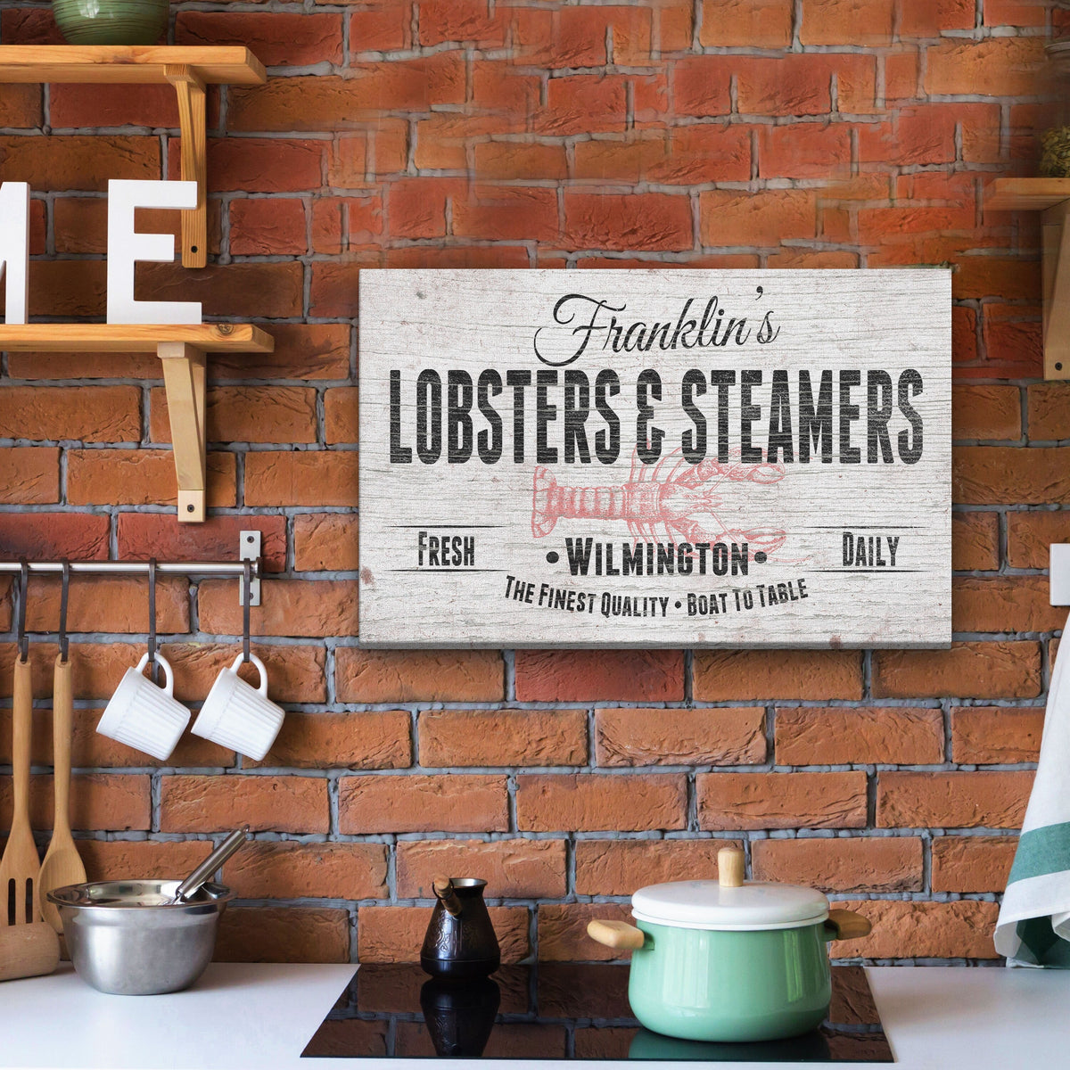 Enseigne personnalisée sur toile pour restaurant de homards et fruits de mer cuits à la vapeur