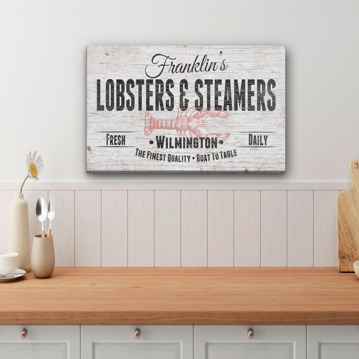 Enseigne personnalisée sur toile pour restaurant de homards et fruits de mer cuits à la vapeur