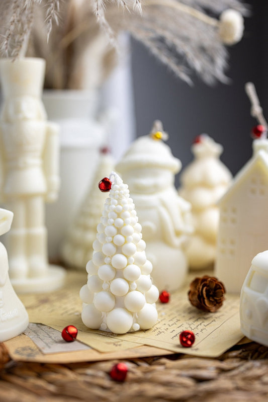 Bougie en cire de soja artisanale en forme de sapin de Noël à bulles - Décoration de fête et cadeau