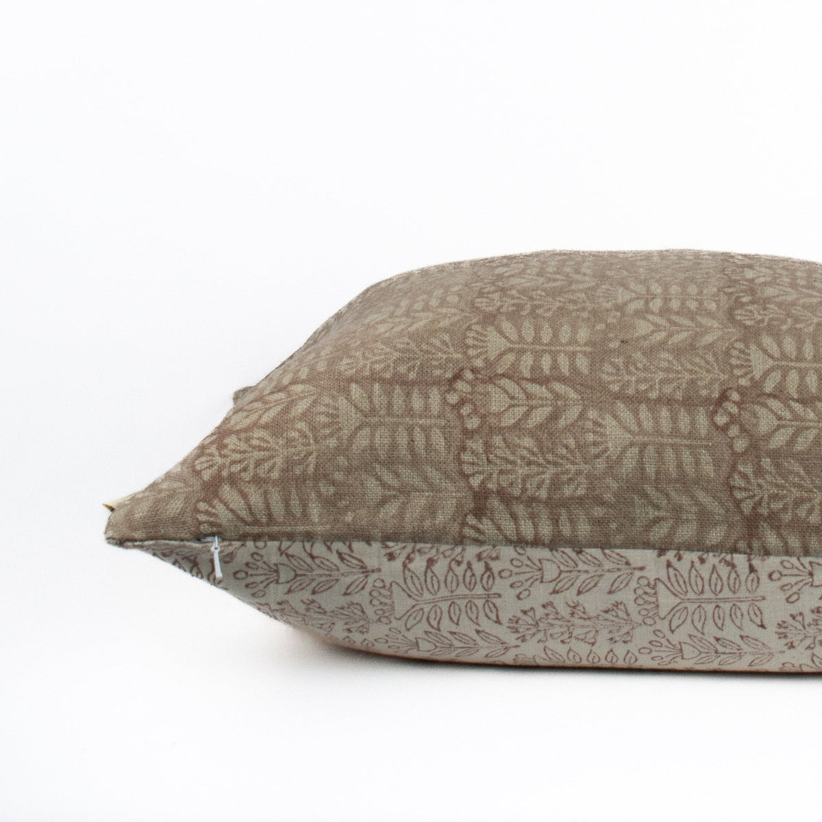 Handprinted On Linen, Pillowcase Design, Artisan-Style Cushion, Neutral Geometric Or Floral Pattern Covers - TRIVENI ROSEDUST OL