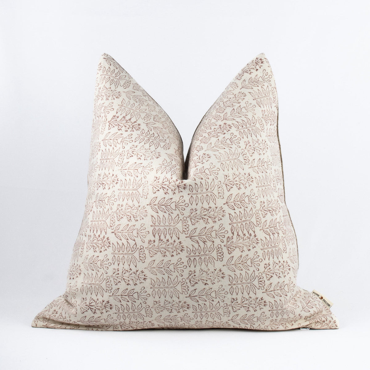 Handprinted On Linen, Pillowcase Design, Artisan-Style Cushion, Neutral Geometric Or Floral Pattern Covers - TRIVENI ROSEDUST OL