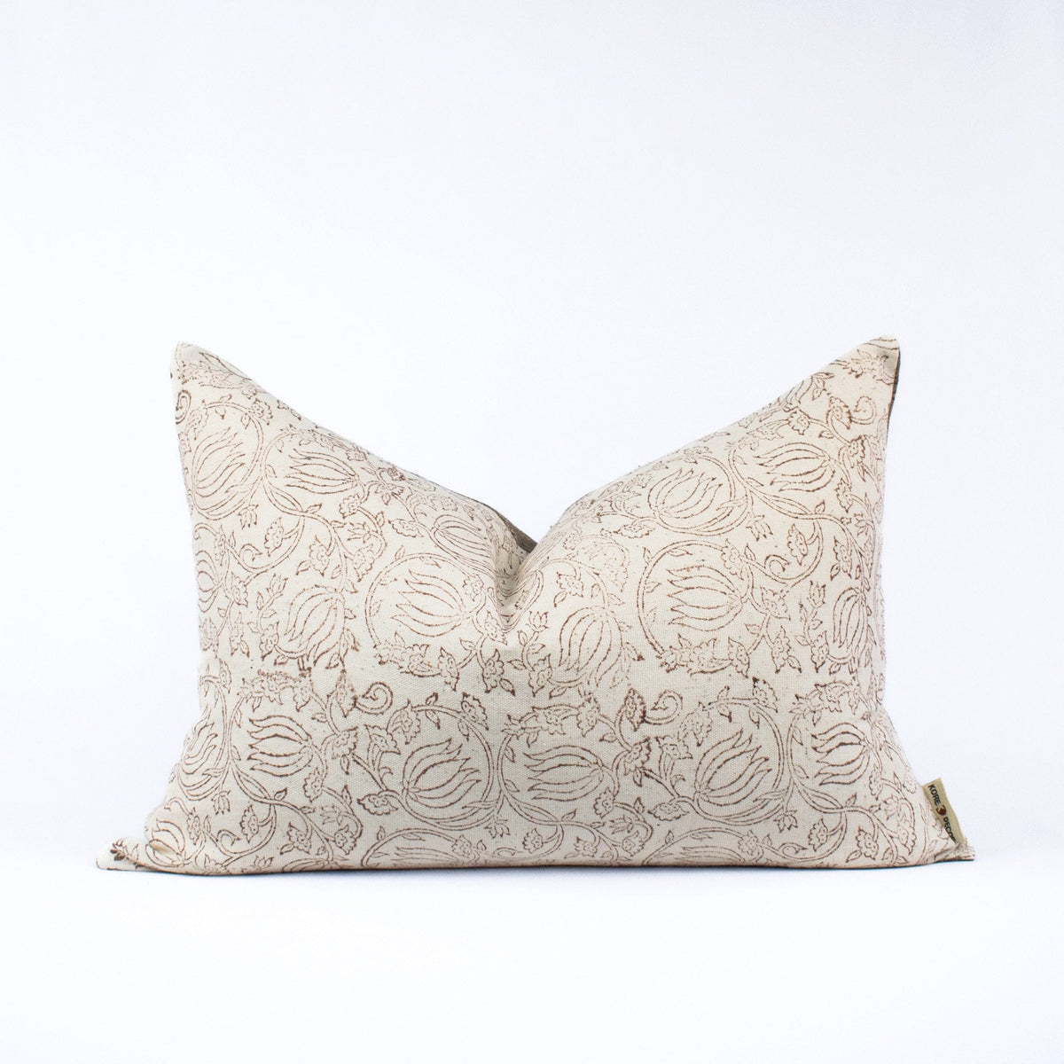 Decorative Pillow Case, Handprinted Linen Fabric, Indian Floral Pattern, Lumbar Couch Or Bed Accent, Home Sweet Home - SITA ROSEDUST