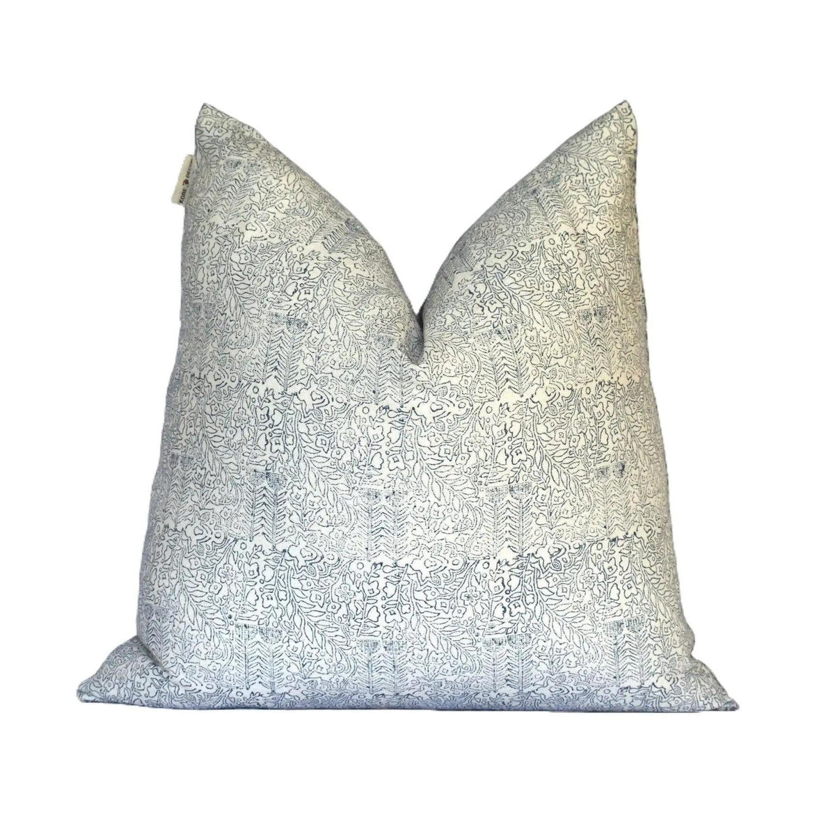 Handprinted Lower Back Pillow Cover, Floral Accent For Sofa, Cozy Lumbar Support, Artisan Design Cushion Cover, Boho Decor - LATA TEAL