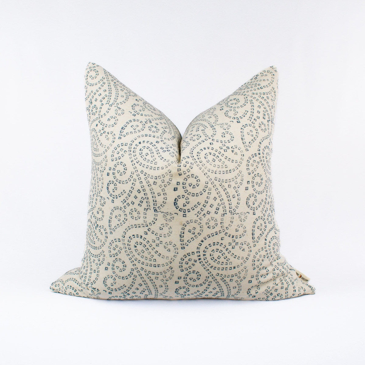 Indian Cushion Cover, Linen With Cotton Backing, Floral Blockprint, Handcrafted Lumbar Accent For Chair Or Sofa Or Couch - TULJA TEAL BL
