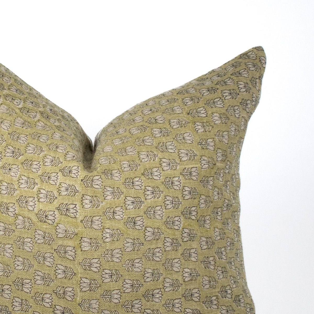 Hand Block Print Lumbar Cushion, Linen Front Cotton Back, Indian Floral Design, Neutral Accent Pillow For Chair Or Sofa Or Bed - TARA MINT