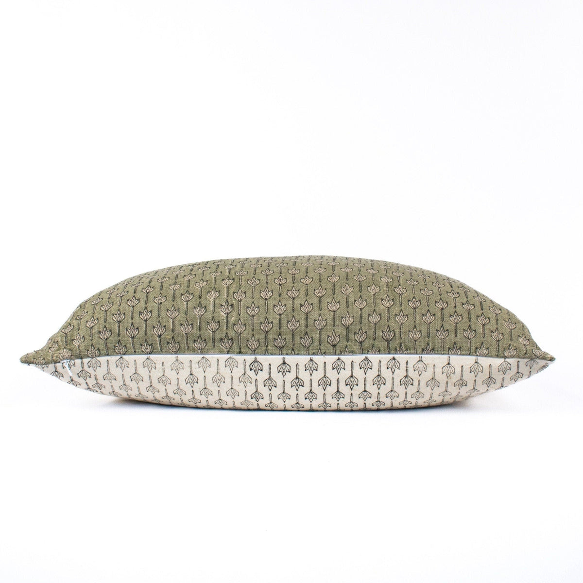 Modern Throw Pillow Case, Handprinted Linen Fabric, Indian-Inspired Blockprint Design, Lumbar Cushion, Floral Pillow Cover - ANANDI FERN