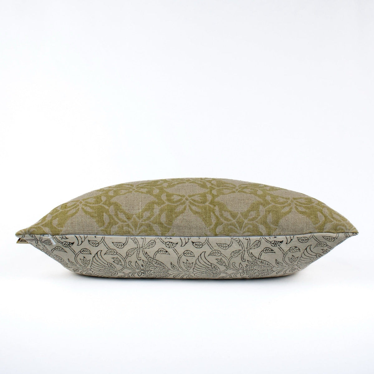 Linen Cover, Indian Blockprinted Style, Printed Cotton Back, Boho Floral Pillow, Handmade Accent Decor For New House - AHILYA MINT OL