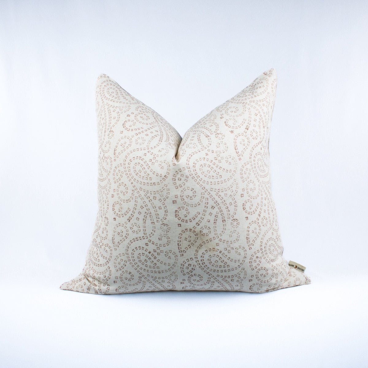 Indian Throw Pillows, Floral Linen-Backed Cushion, Blockprinted In Earthy Tones, Handmade Home Decor For New House - TULJA STUCCO BL