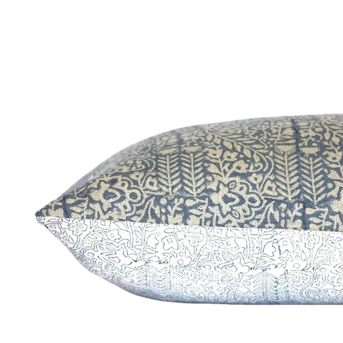 Handprinted Lower Back Pillow Cover, Floral Accent For Sofa, Cozy Lumbar Support, Artisan Design Cushion Cover, Boho Decor - LATA TEAL