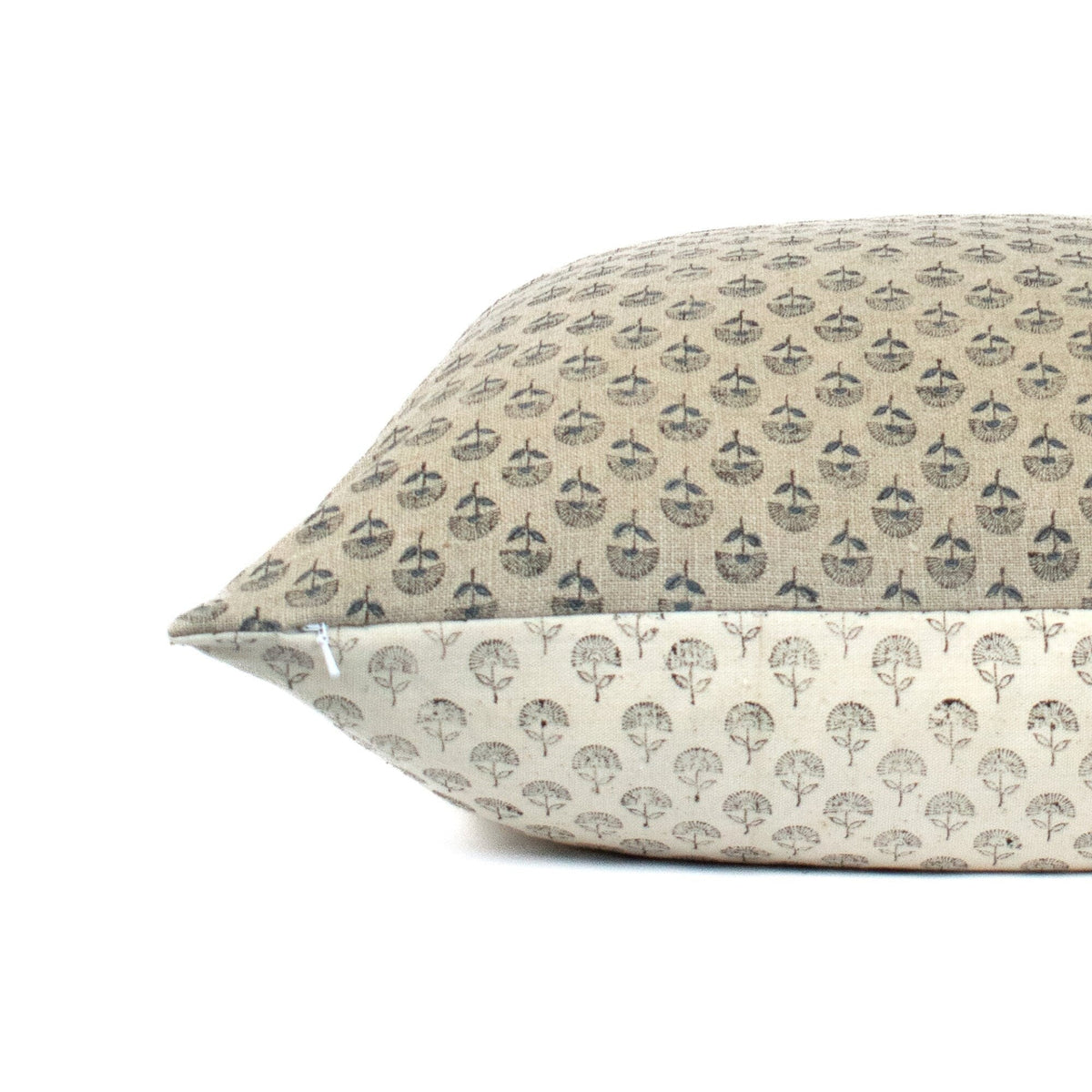 Small Lumbar Pillowcase, Blockprinted Indian Cotton Back, Artisan Home Accent, Modern Couch Or Throw Pillow Cover - MUDRA TEAL BL