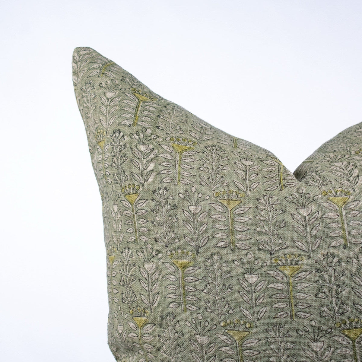 Pillow Covers For Couch, Blockprinted Floral Linen Cushion, Indian Handmade Design, Cozy Neutral Pillow, New Homeowner Gift - TRIVENI FERN
