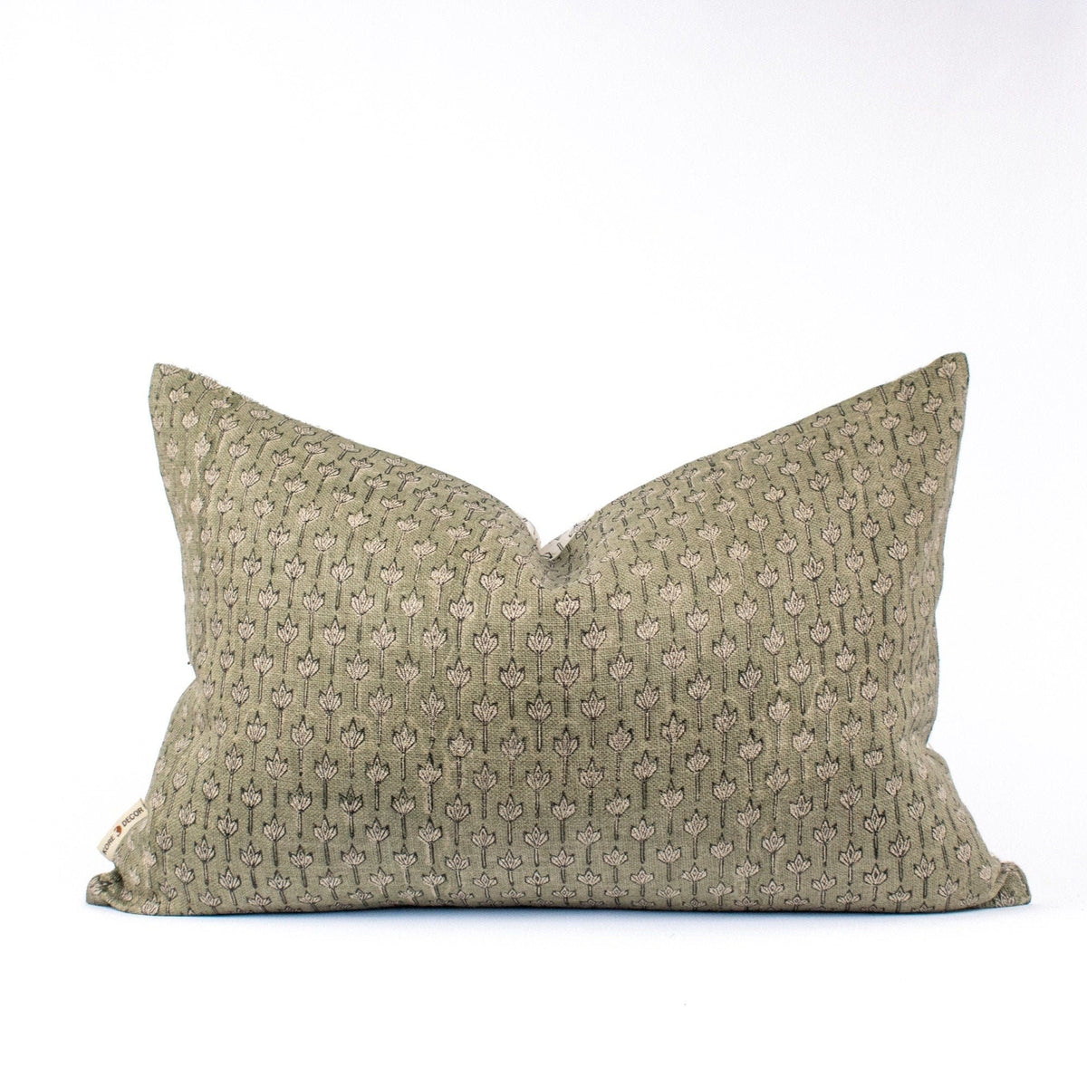 Modern Throw Pillow Case, Handprinted Linen Fabric, Indian-Inspired Blockprint Design, Lumbar Cushion, Floral Pillow Cover - ANANDI FERN